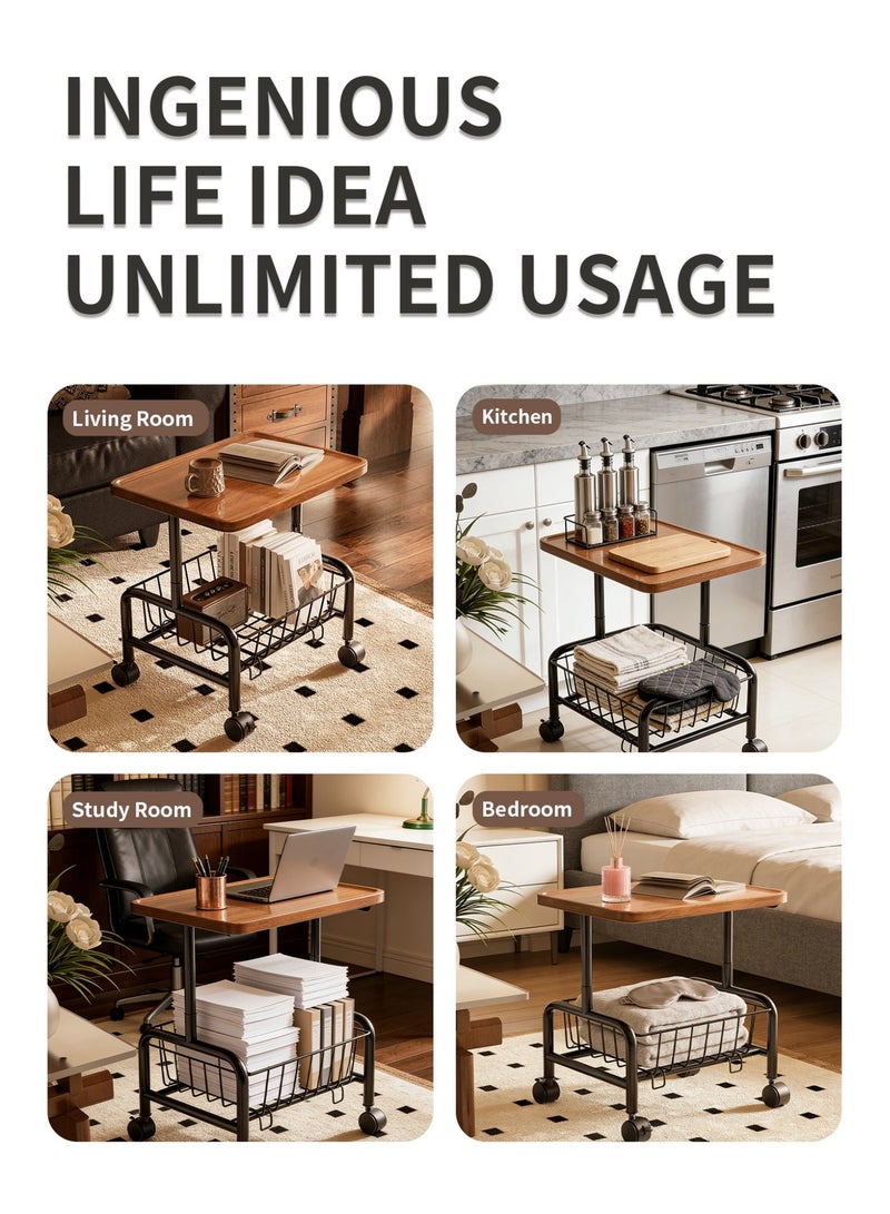 Genie Jar Retro Mid-Century Rolling Side Table Square Mobile Coffee Table with Wheels, Vintage Storage Cart for Living Room Couch Space-Saving End Table, Accent Organizer Shelf for Small Spaces - Image 4